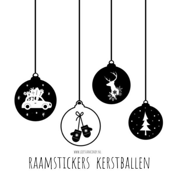 Raamstickers kerstballen zwart wit kerstdecoratie