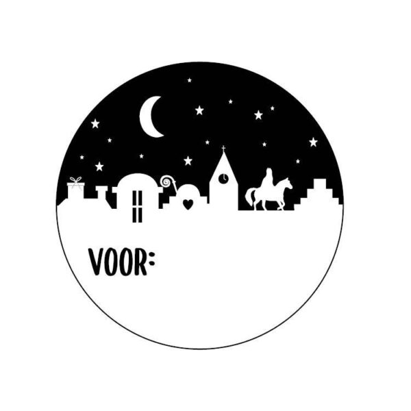 Sticker naam Sinterklaas zwart wit rond